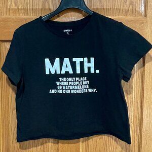 SHEIN Women's XL Math White 69 Watermelons School Black Crop T-Shirt Shirt EUC